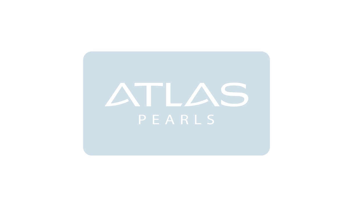 Gift card from Atlas Pearls featuring the brand logo on a blue background.