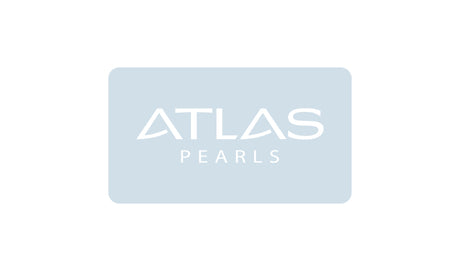 Gift card from Atlas Pearls featuring the brand logo on a blue background.