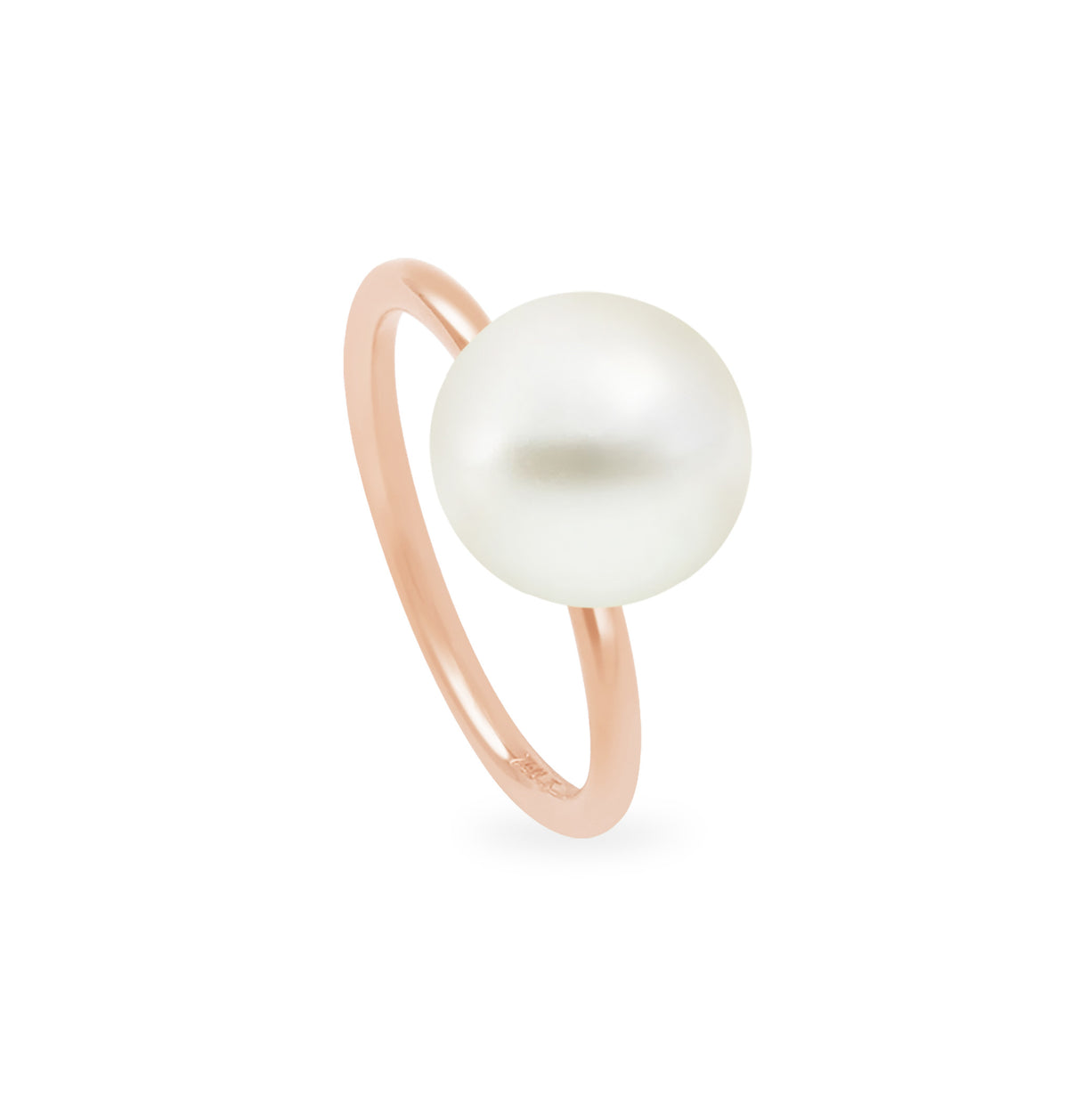 An 18K yellow gold ring with a single South Sea white pearl set on a plain band.