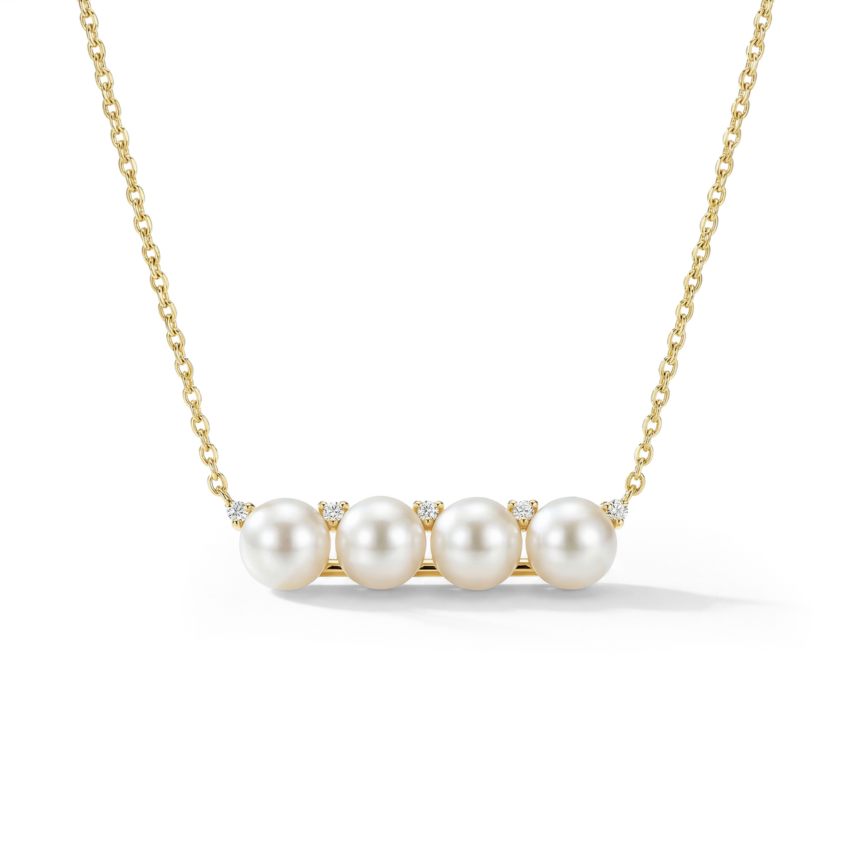Pearl necklace with gold chain on a white background