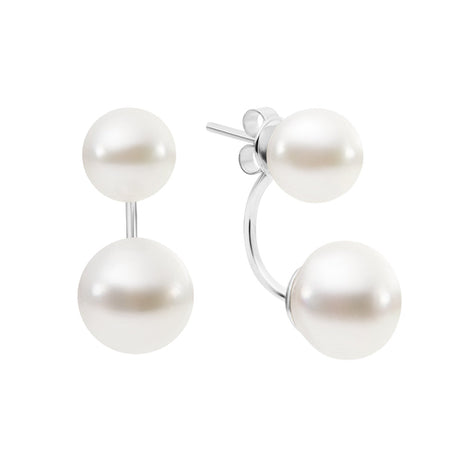 A pair of double pearl stud earrings in 9K white gold.
