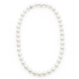 Circle South Sea pearl strand with 40 white pearls (10.8 x 10mm), hand-selected for size, shape, lustre, and colour. This 42cm strand is finished with a 925 silver Nittle clasp and rondel, showcasing the natural beauty of sustainably sourced pearls from Atlas Pearls.