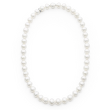 "Circle South Sea pearl strand featuring 46 white pearls (11.2 x 10mm). Finished with a 925 silver Nittle and rondel, this 47cm strand showcases the elegance and craftsmanship of sustainably sourced pearls from Atlas Pearls’ Indonesian farms.