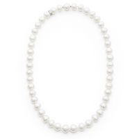 "Circle South Sea pearl strand featuring 46 white pearls (11.2 x 10mm). Finished with a 925 silver Nittle and rondel, this 47cm strand showcases the elegance and craftsmanship of sustainably sourced pearls from Atlas Pearls’ Indonesian farms.