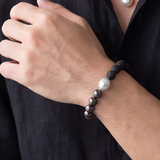 Hematite Grey and Black Volcanic Beaded Bracelet 9K WG