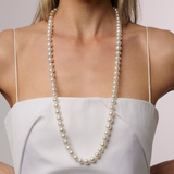 Versatile Circle South Sea pearl strand from Atlas Pearls, featuring 66 white pearls (12.4 x 9.1mm) sustainably sourced from Indonesian farms. This 84cm strand can be transformed into two bracelets and one necklace, offering timeless elegance and functionality, finished with 18K white gold Nittle.