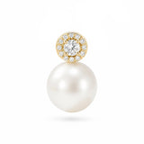 Pearl earring with gold and diamond clasp on a white background