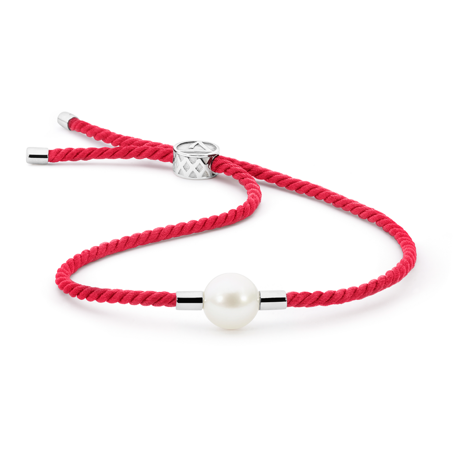Adjustable bracelet featuring a 10mm white South Sea pearl with a 925 silver finish and vibrant red Japanese silk cord, symbolizing sustainability, fortune, and happiness. A perfect fusion of luxury and meaning.