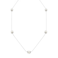 This station necklace features five 9mm semi-round South Sea pearls set in 18K white gold frangipani cups. The 90cm chain is adjustable to 80cm, offering flexibility for various looks. Perfect for adding elegance and sophistication to any ensemble.