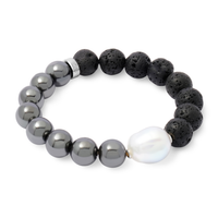 Bracelet with black, gray, and silver white pearl on a white background