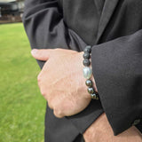 Hematite Grey and Black Volcanic Beaded Bracelet 9K WG
