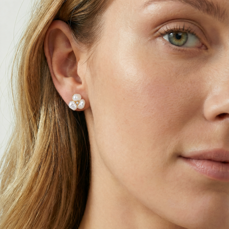 Indah Keshi Pearl Trio Studs 18KYG