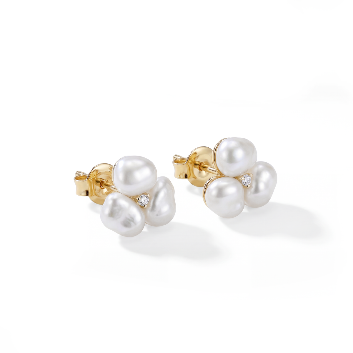 Indah Keshi Pearl Trio Studs 18KYG