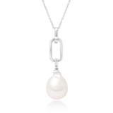 Pearl necklace with silver chain on a white background