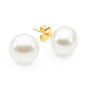 Flat Button (BF) pearls have a round appearance from the front but are flatter and more button-shaped. They are a popular and widely available shape. These earrings come in sizes ranging from 9mm to 12mm and are set in 18K yellow gold. Available in various sizes, the BF pearls are a timeless choice, offering a unique yet classic look.