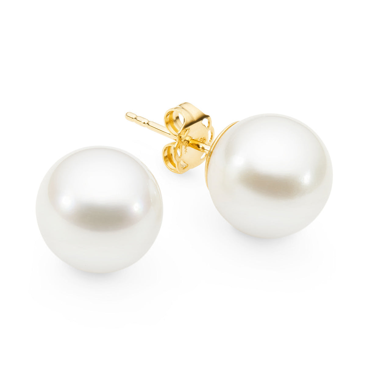 Semi Round (SR) South Sea pearls are highly prized for their smooth, nearly round shape. These earrings are available in 9mm to 12mm sizes and come in 18K yellow gold. Due to their premium nature, SR pearls are exclusive to higher-end designs. The smooth, symmetrical appearance makes them a sought-after choice, blending elegance with rarity.