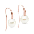 These 18K Rose Gold shepherd hook earrings feature 10mm South Sea pearls and are designed in a simple, modern style. The earrings' total height is 22mm, and they are available in 18K White, Yellow, and Rose Gold.