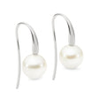 These simple and modern Shepherd Hook Earrings feature 8mm round South Sea pearls set in 925 sterling silver. The total height of the earrings is 20mm. The pearls are graded C and come in a classic white hue, making them a versatile addition to any jewelry collection.