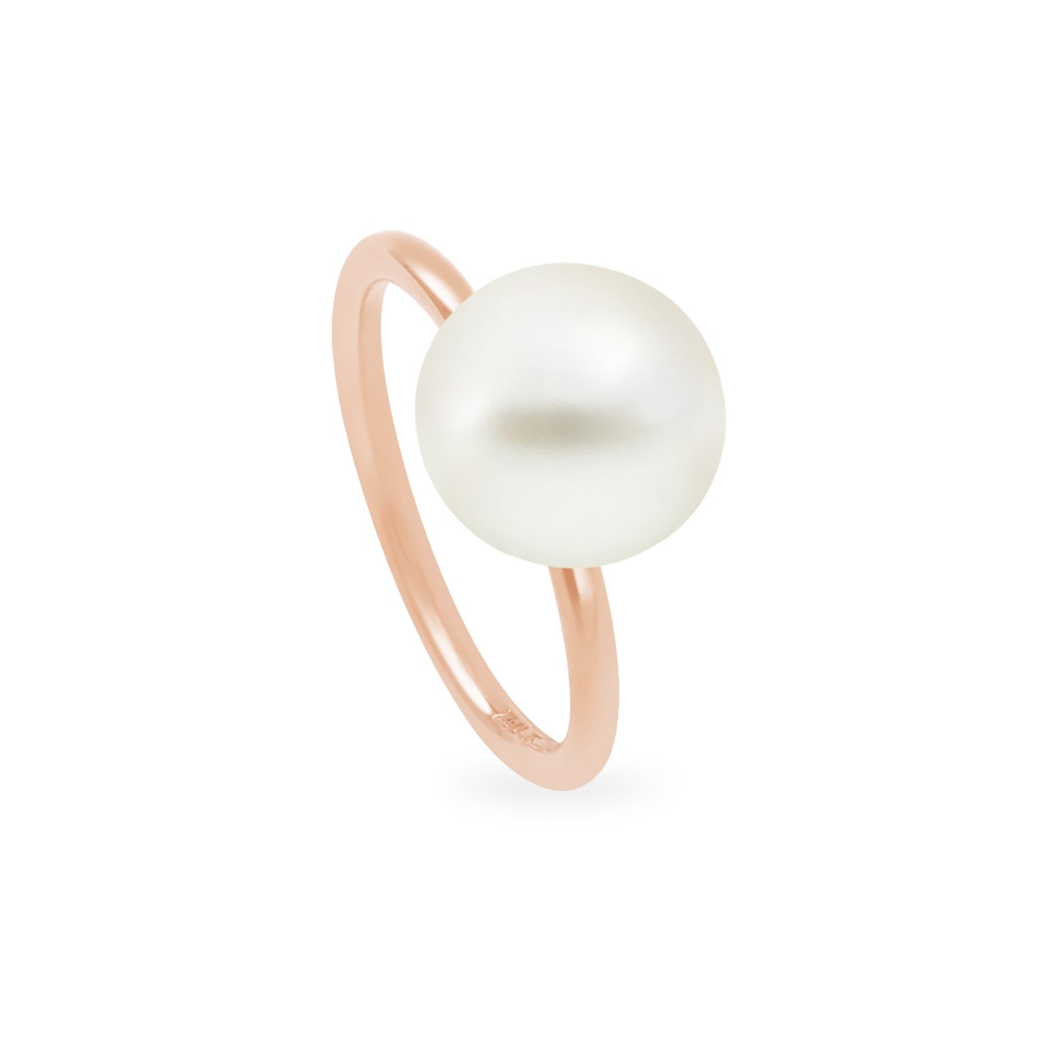 An 18K yellow gold ring with a single South Sea white pearl set on a plain band.