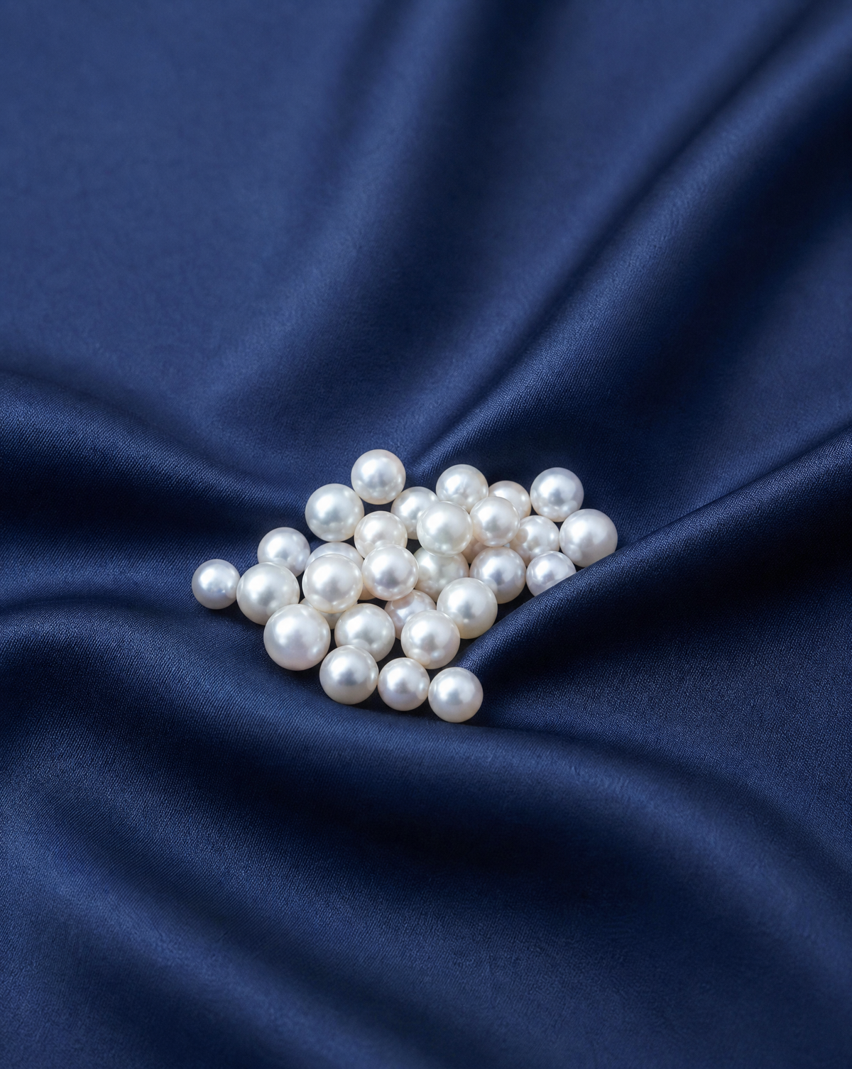 Pearl brooch on a dark blue fabric background