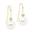 These classic 18K Yellow Gold earrings feature 9mm South Sea pearls with bezel-set diamonds totaling 0.13ct. The total height of the earrings is 25mm, and they are available in 18K White, Yellow, and Rose Gold.







