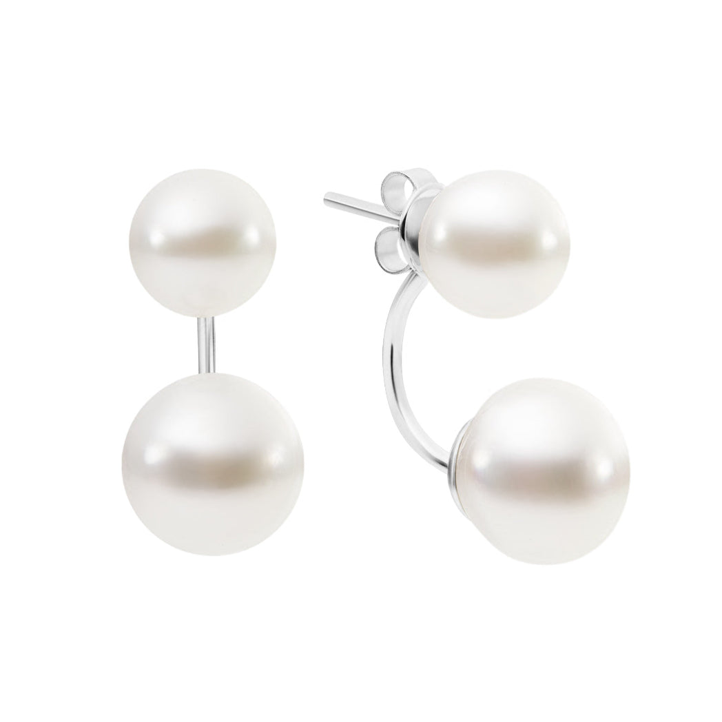 A pair of double pearl stud earrings in 9K white gold.