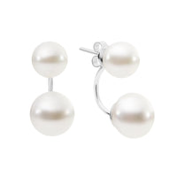 A pair of double pearl stud earrings in 9K white gold.